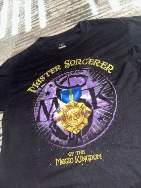 Hanes Black Master Sorcerer Graphic Tee with Purple and Gold Medallion